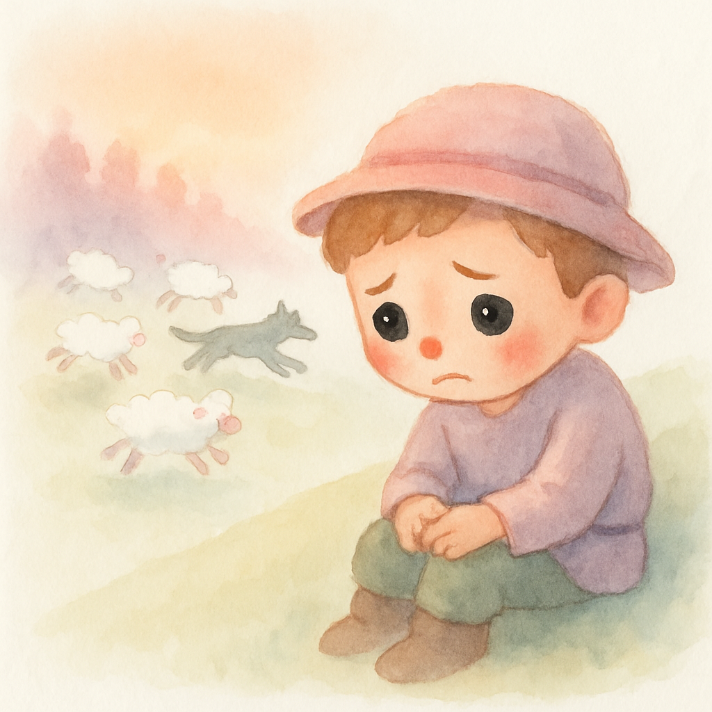 늑대가 양들을 쫓아가고 소년이 혼자 슬프게 남은 장면